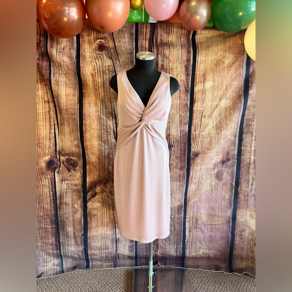 Baby pink v neck glittery prom dress